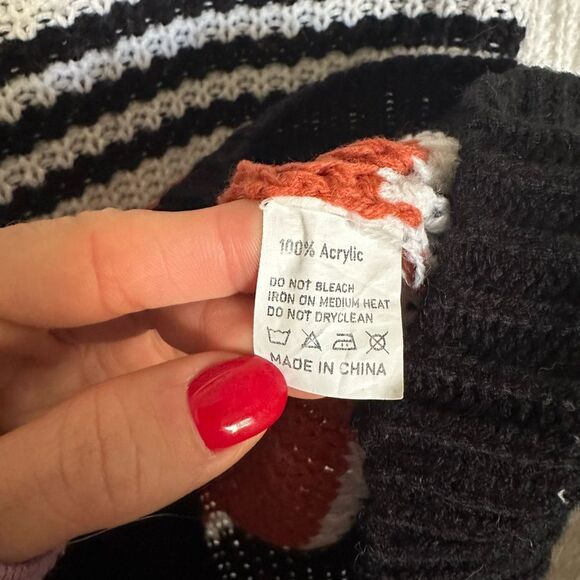 Color-Block Striped Knit Sweater - Black, White, Orange - Picture 5 of 9